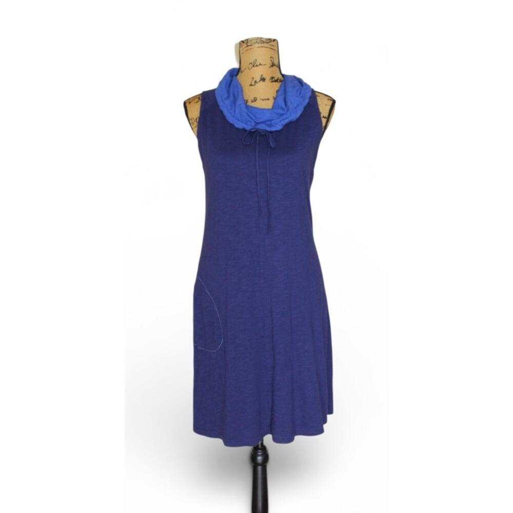 Kuhl Vega Blue Sleeveless Reversible Cowl Neck Knee Length Dress Pocket Womens L
